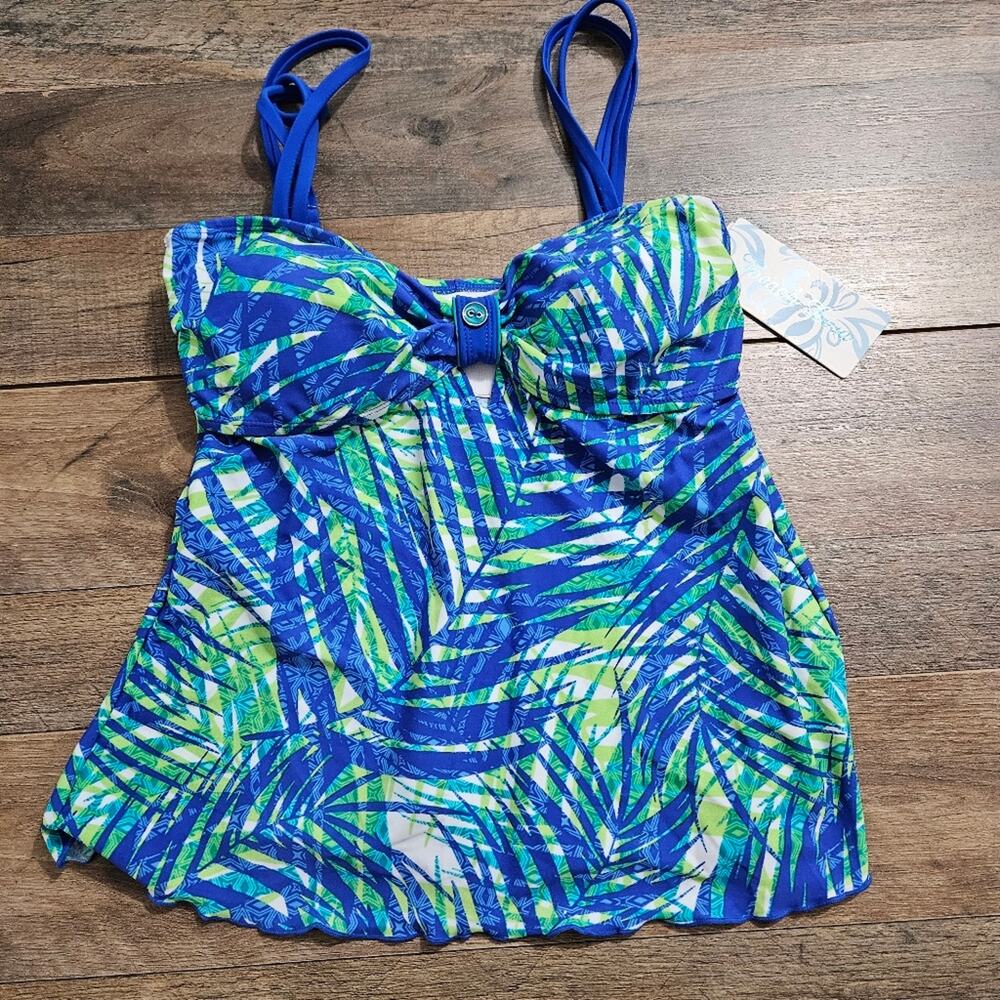 New Tankini Swimwear Tropical Blue and Green Swim Top Womens‎ 10 by Beach Diva
